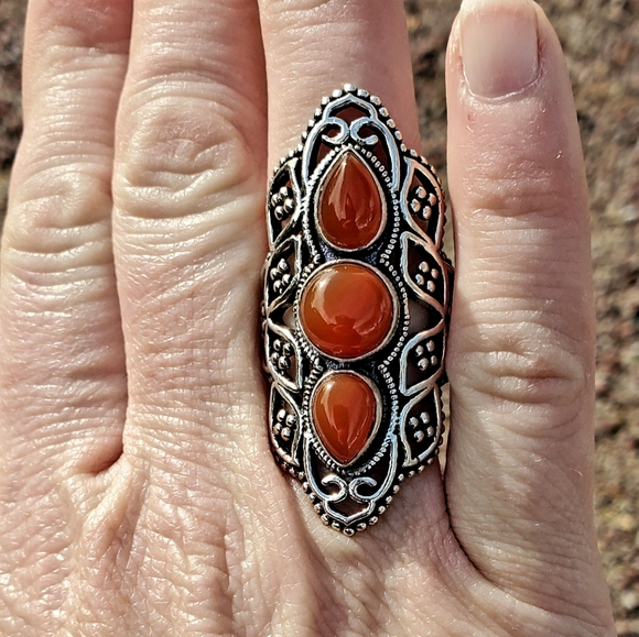 New Unique Carnelian 925 Silver Statement Ring. - Picture 3 of 10